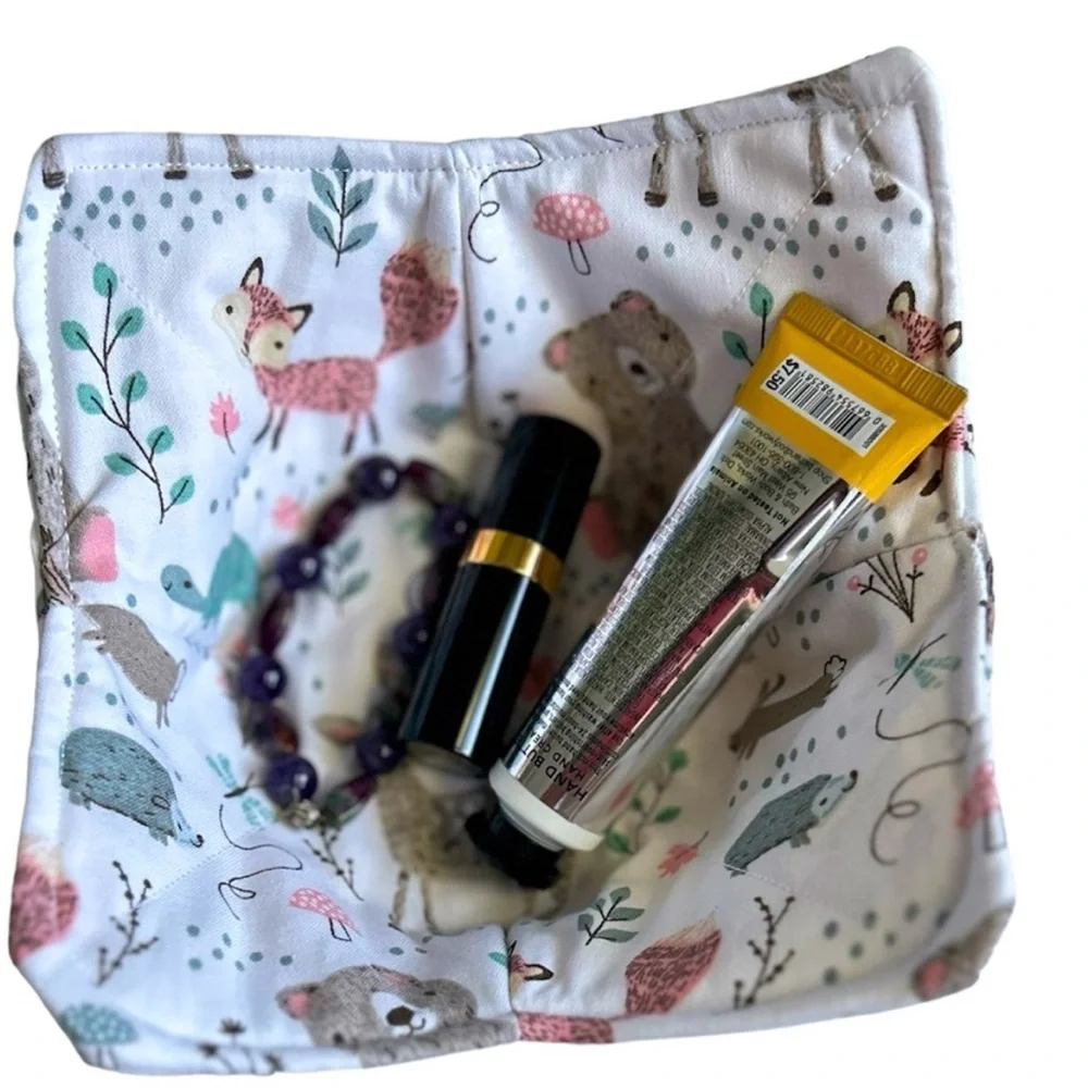 Hand Crafted Woodland Animal Print Basket Fabric Trinket Bowl Holder